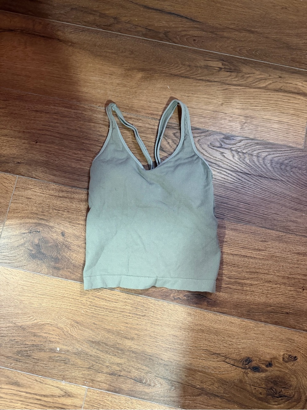 🔴Ribbed V-Neck Olive Green Tank with Double Straps